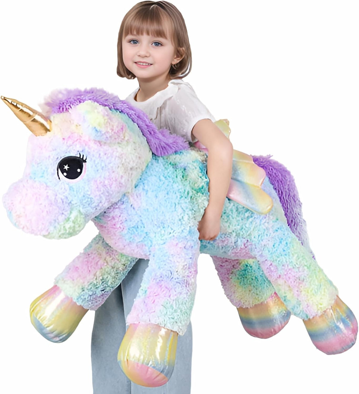almohada de peluche de unicornio arcoíris gigante de 44 pulgadas con alas, unicornio suave y lindo de gran tamaño, peluches de animales, almohada de cuerpo para niños, niños, niñas, regalo