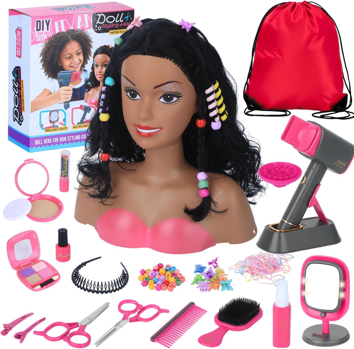 3-en-1 Doll Head para Hair Styling Kids con Storage Bag para Girls 3-8