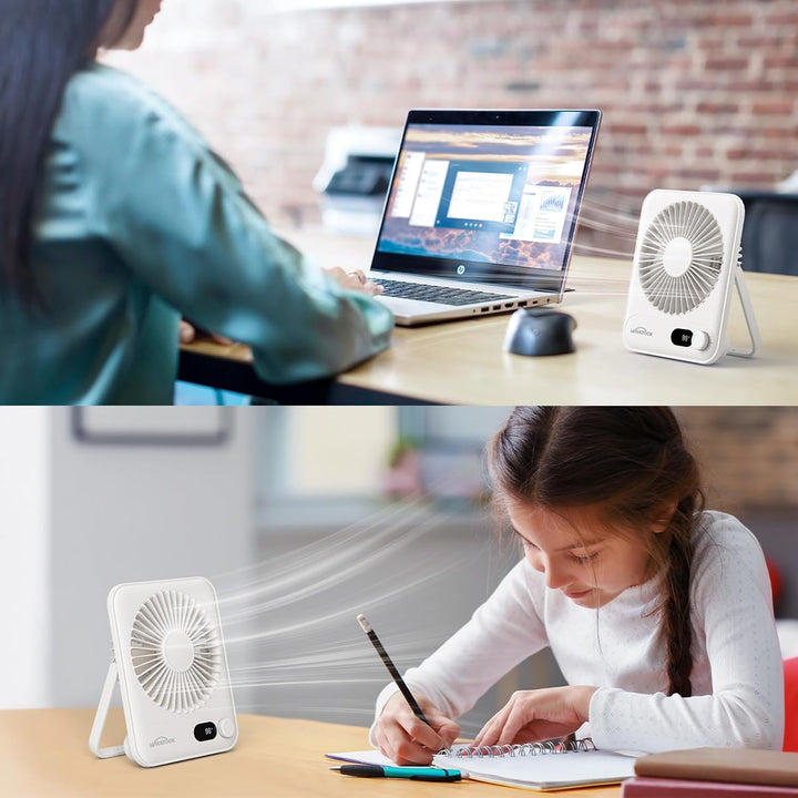 WHATOOK Ventilador personal de escritorio pequeño: 5000 mAh 25 hora...