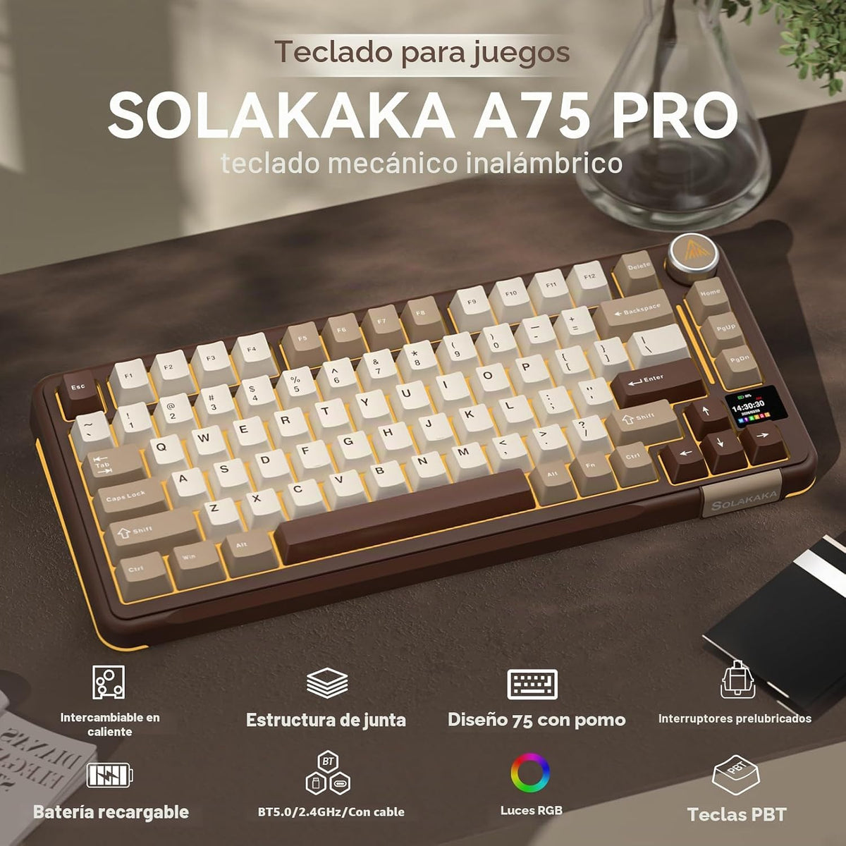 SOLAKAKA A75 PRO Teclado mecánico inalámbrico 75% con pantalla y pe...