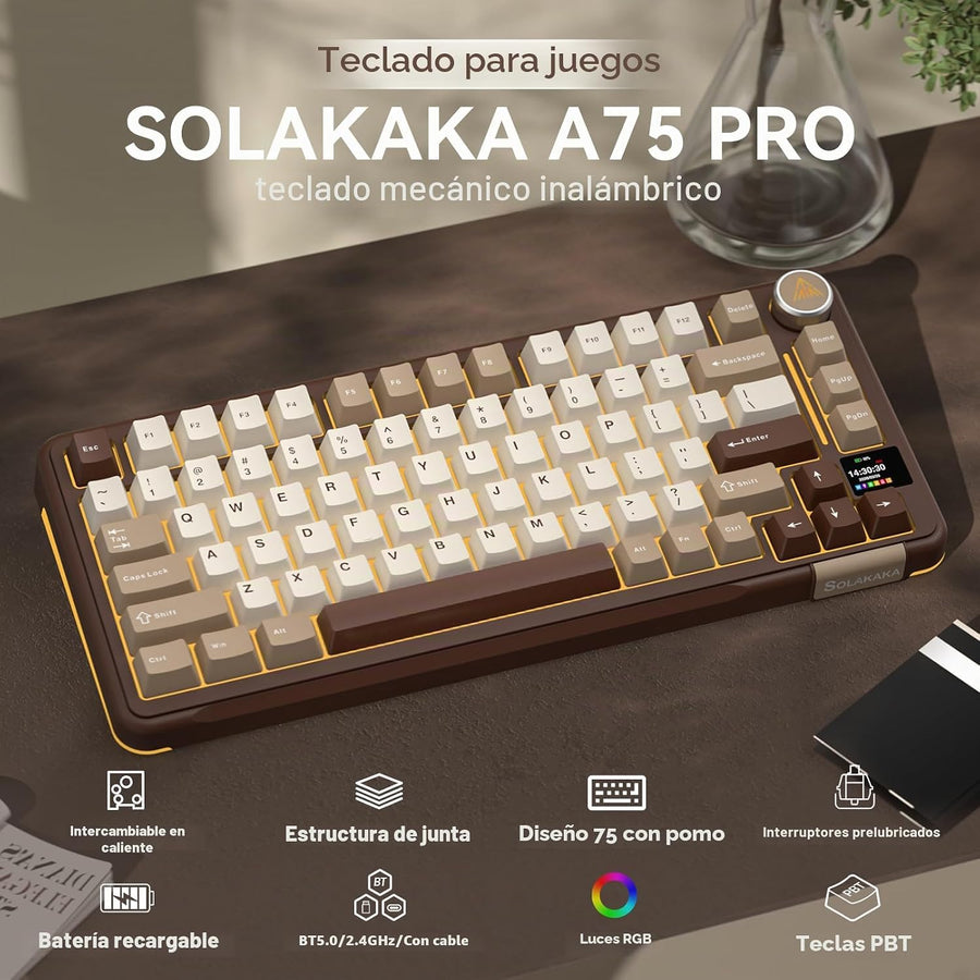 SOLAKAKA A75 PRO Teclado mecánico inalámbrico 75% con pantalla y pe...