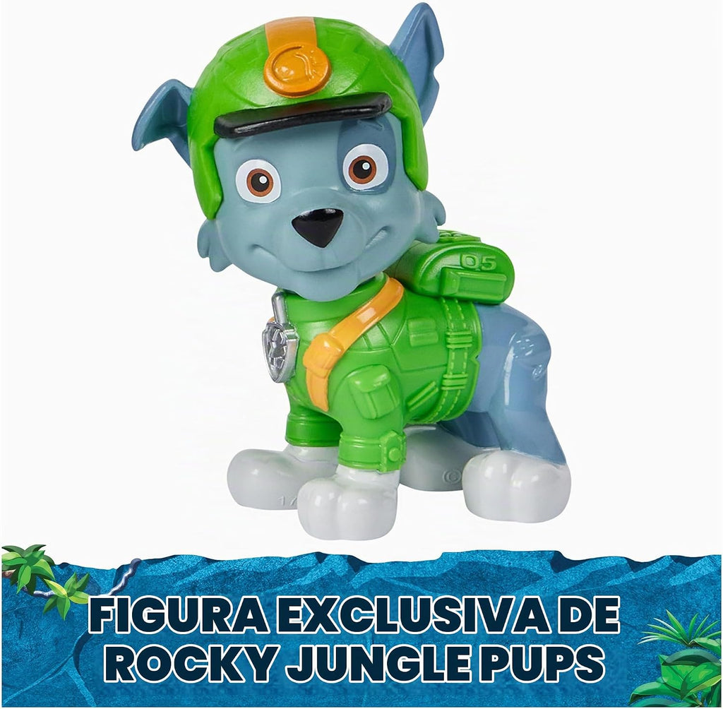 PAW Patrol Jungle Pups Vehículo Tortuga Mordedora de Rocky y Figura de Acción