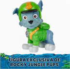 PAW Patrol Jungle Pups Vehículo Tortuga Mordedora de Rocky y Figura de Acción