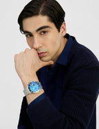 Fossil Reloj para Hombre, Cuarzo Azul Acero inoxidable, inspirado en buceo