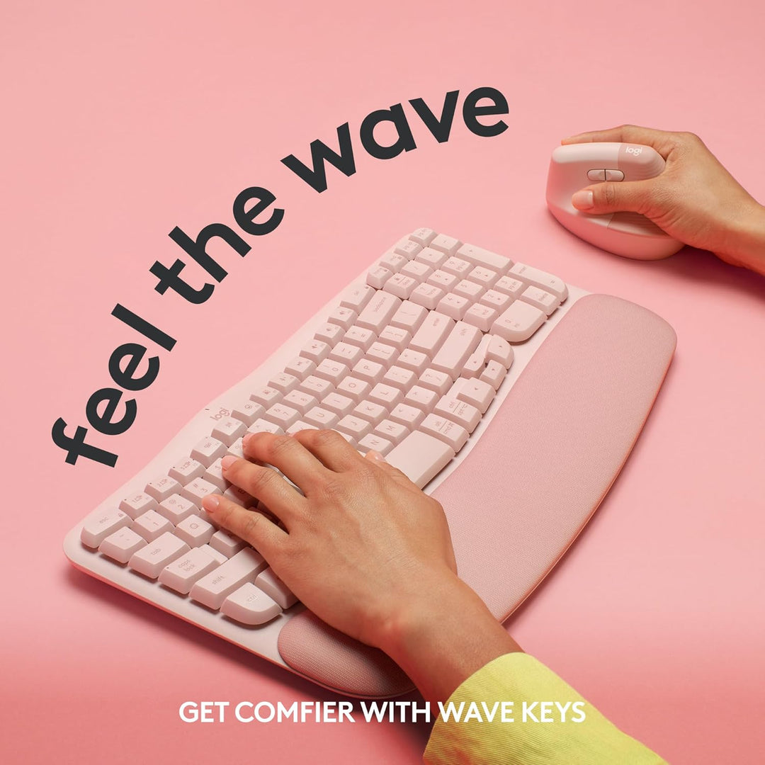 Logitech Wave Keys - Teclado inalámbrico ergonómico con reposamuñec...