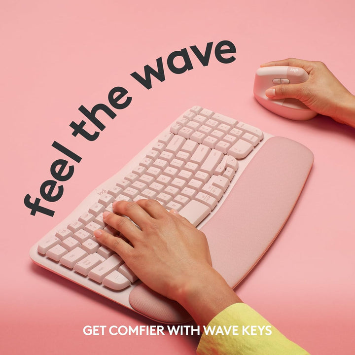 Logitech Wave Keys - Teclado inalámbrico ergonómico con reposamuñec...