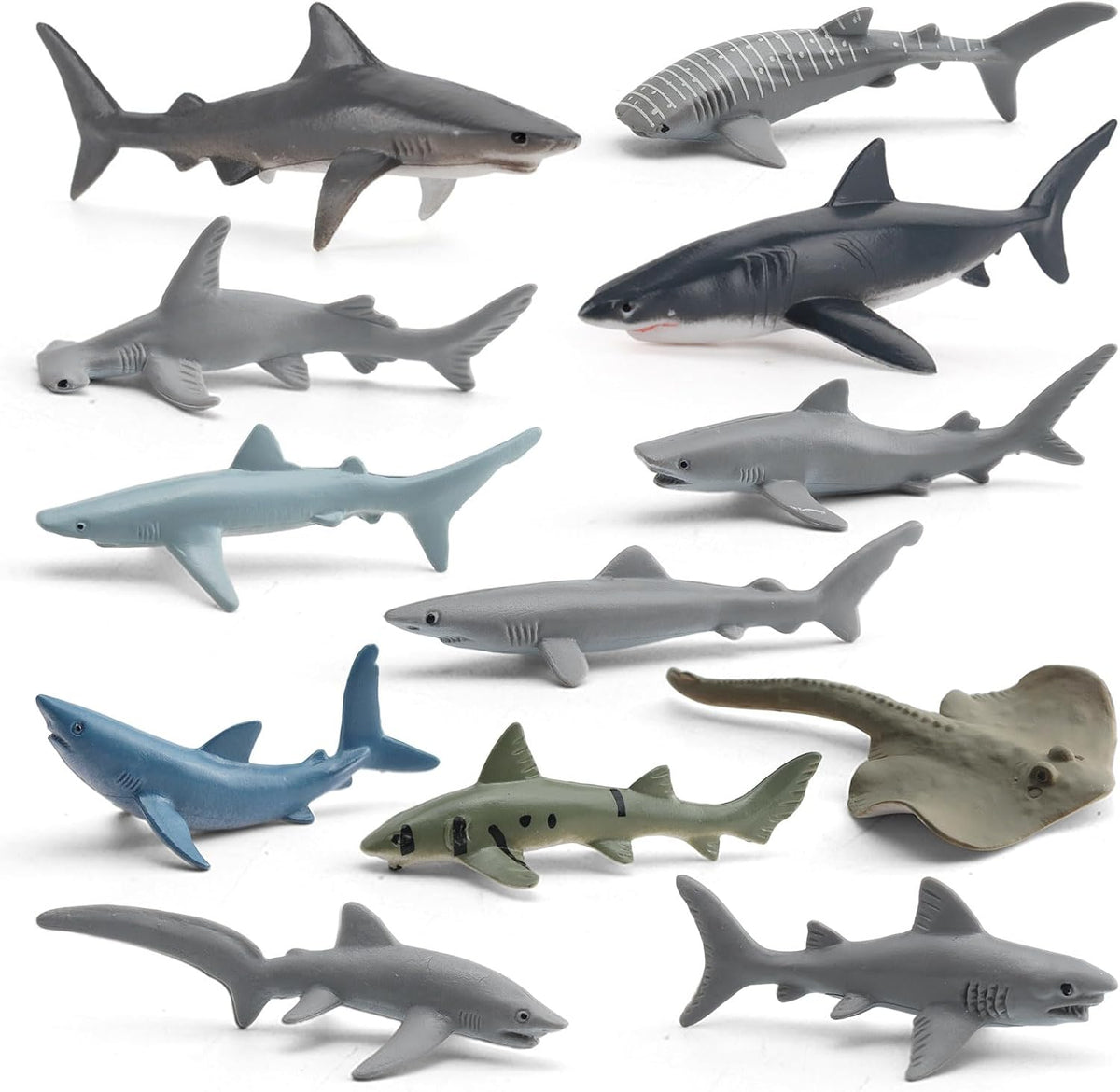 12PCS Tiburones Blancos Animales del Océano Criaturas de Pescado Conjunto de Juguete de Mar Figura de Pez Vela a Granel