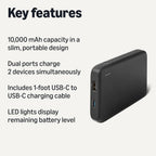Amazon Basics Cargador portátil delgado con pantalla LED, 10.000 mA...