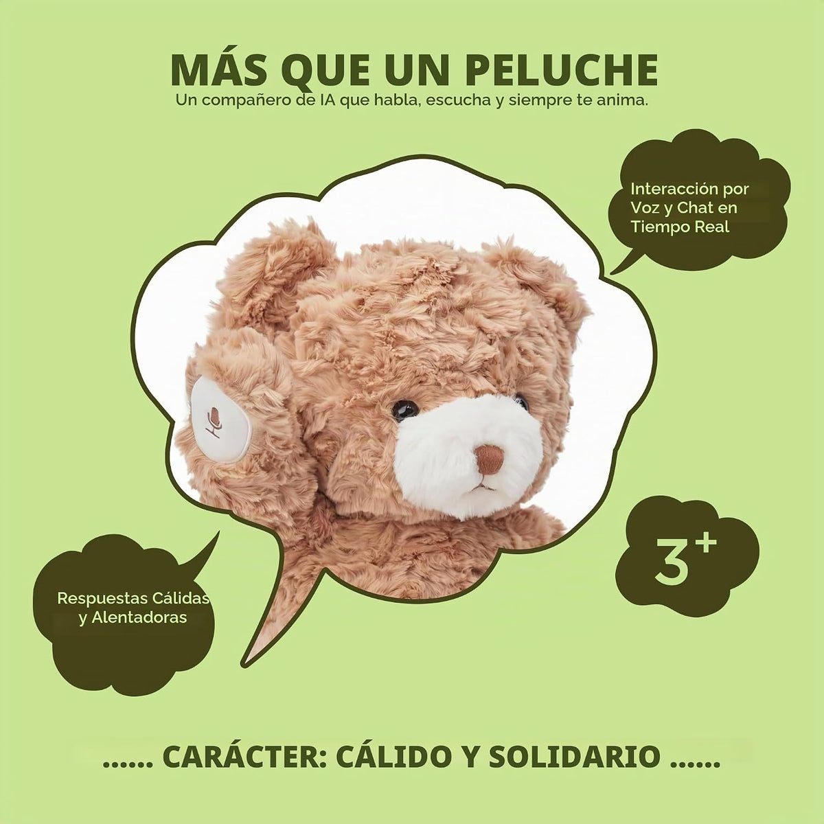 Oso de peluche AI para niños de 3 a 9 años, conversación de IA en tiempo real y respuestas de voz inteligentes, compañero de IA interactivo sin pantalla para la hora de acostarse, historias