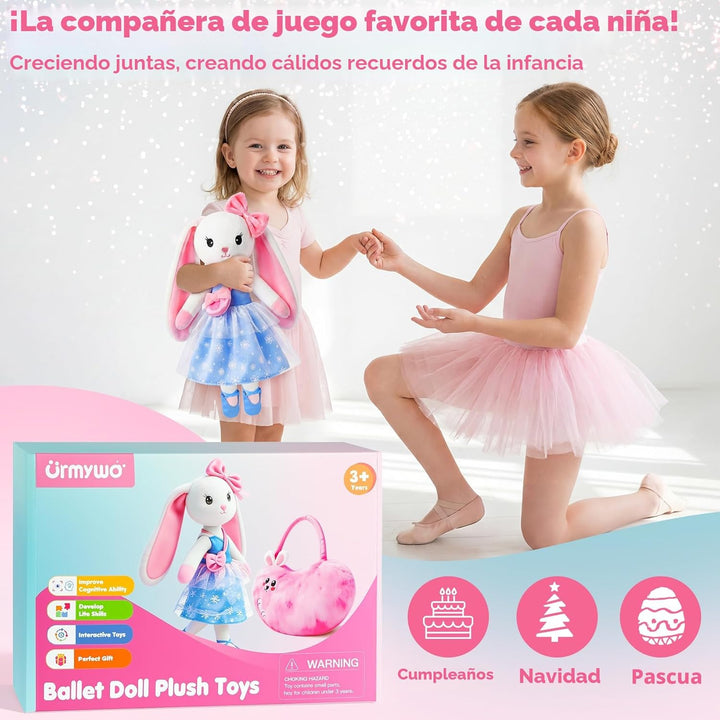 Muñeca bailarina de peluche para niñas de 3 a 8 años, conejito de p...