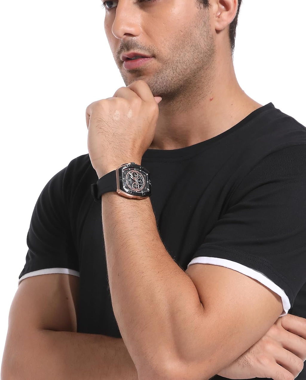 Paras Crown Relojes para Hombre Tonneau 5ATM Resistente al Agua Cuarzo Cronógrafo Analógico Reloj de Pulsera de Lujo para Hombre Caja de Acero Inoxidable Relojes de Hombre