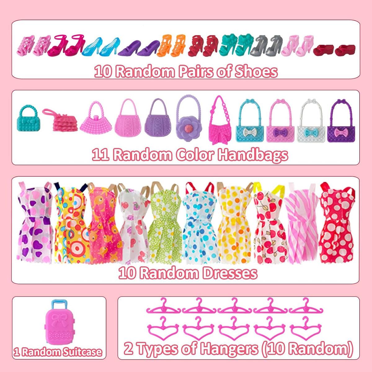 Juego de 122 piezas de armario de muñecas con muñecas de 11.5 pulgadas, ropa y accesorios, incluye armario, vestidos de princesa, zapatos, bolsas, perchas otros accesorios, juguetes de vestir para niñas, niños pequeños (rosa)