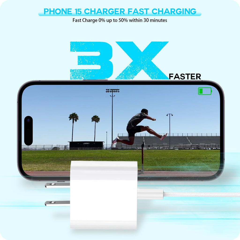 Cargador rápido para iPhone 18 17 16 15, paquete de 3 unidades USB C iPad carga PD bloque de carga rápida 6 pies de largo USBC a tipo C i cable de carga de teléfono para iPhone Duo/18 Pro/17 Air/Pro