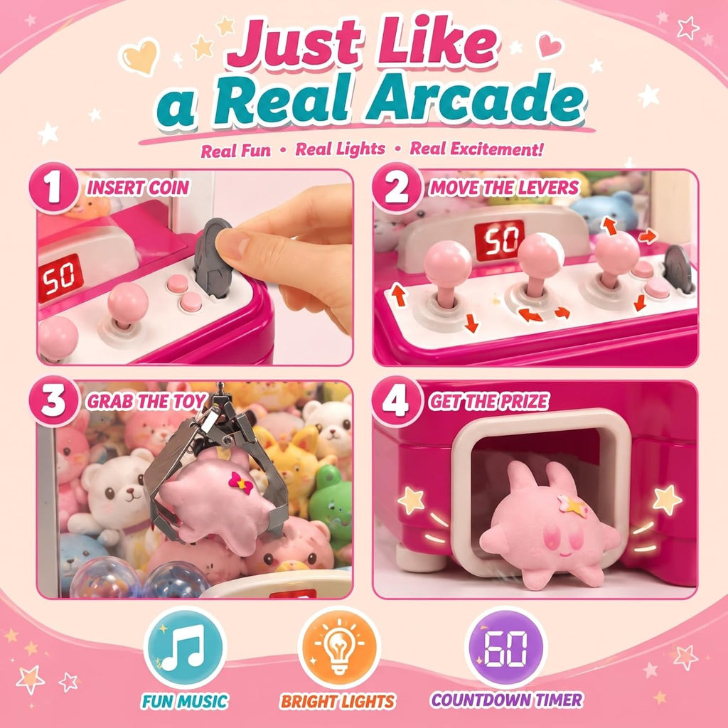Skirfy - Máquina de garras para niños, juguete de garra de arcade con luces y música, agarrador de dulces a monedas, cumpleaños para niños y niñas, juego de fiesta familiar