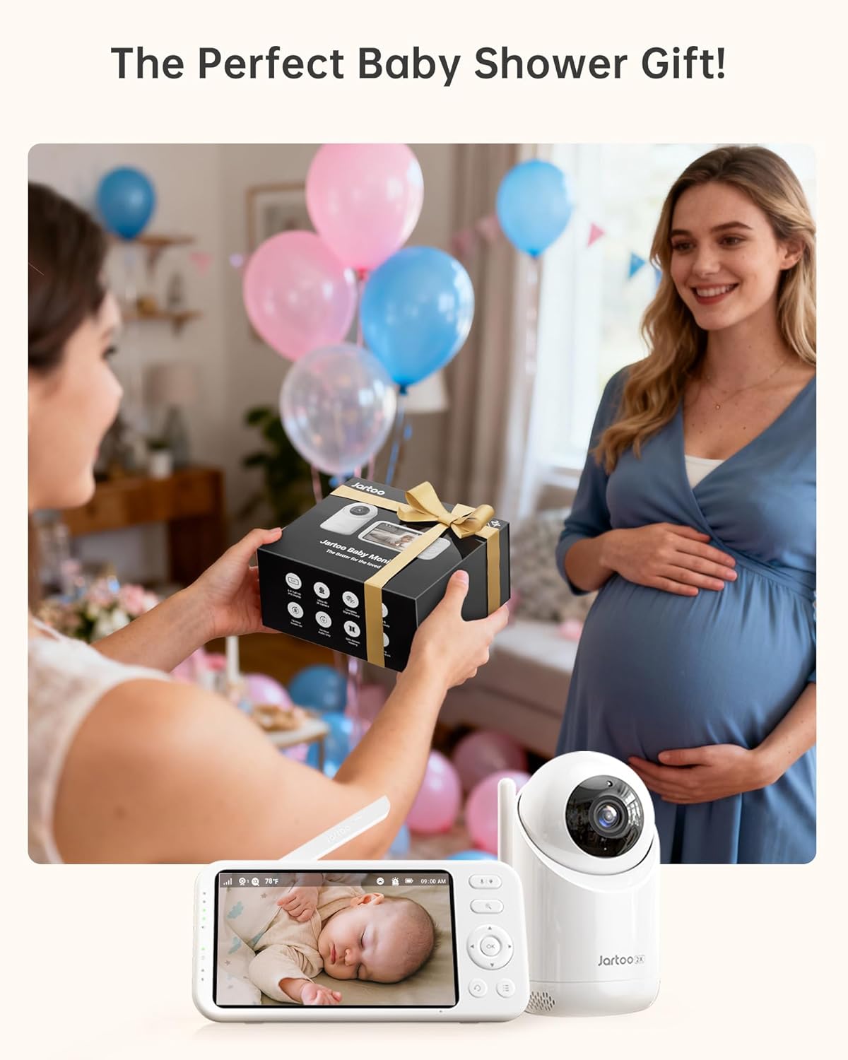 Jartoo Monitor de bebé sin WiFi con soporte de suelo, monitor de ví...