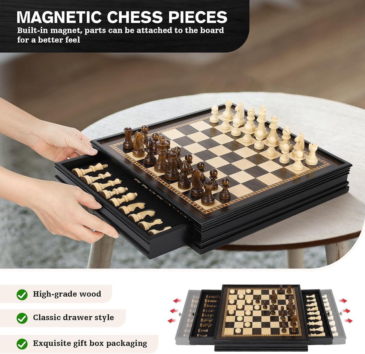 Peradix - Juego de ajedrez magnético y damas con 2 cajones de