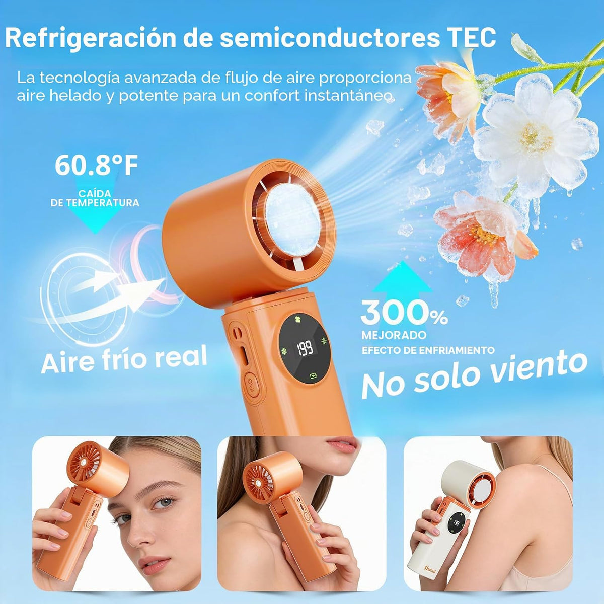 SSWind Ventilador de mano portátil de 6000 mAh con refrigeración po...