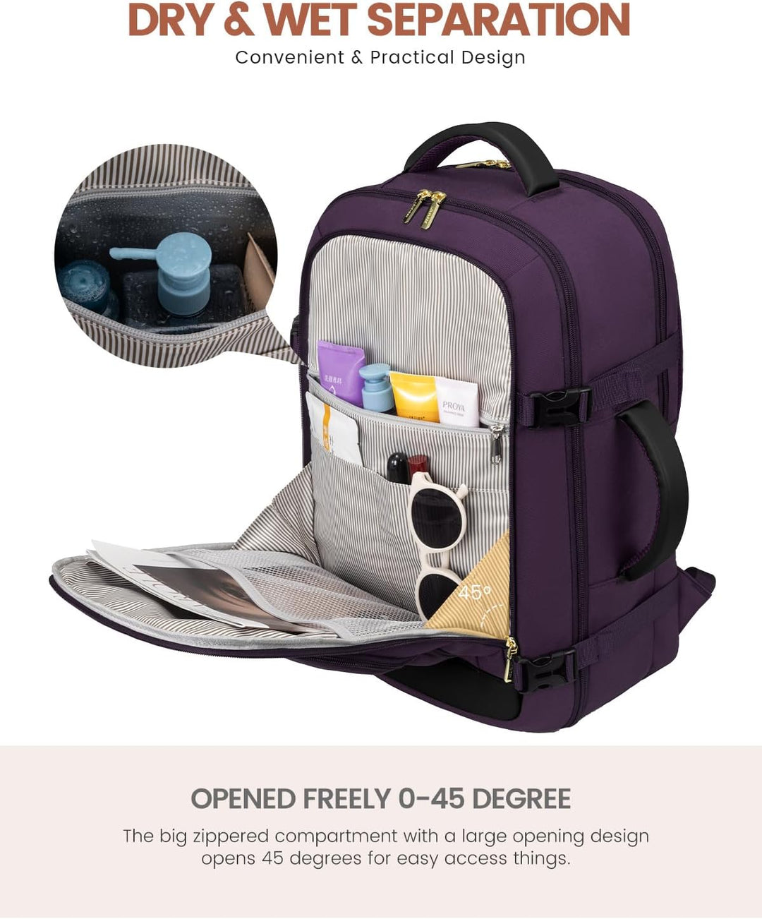 LOVEVOOK Mochila de viaje de mano para mujer, aprobada para vuelos,...