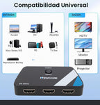 Interruptor HDMI 2.1 3 en 1 salida, 4K @120Hz 8K @60Hz 48Gbps con cable