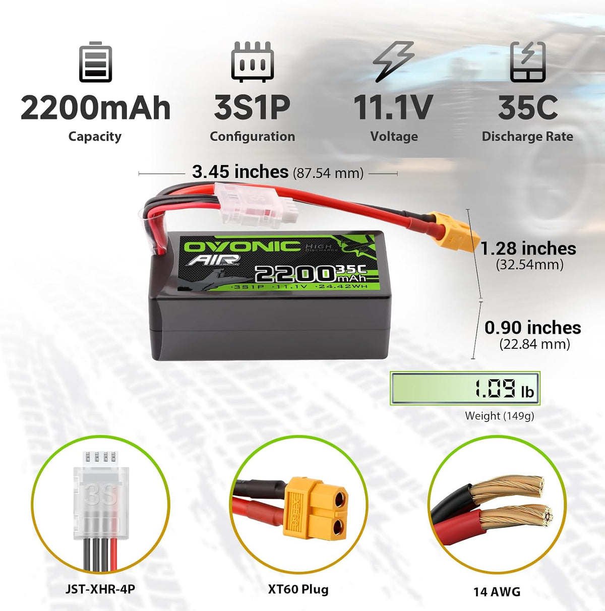 OVONIC 3s - Batería Lipo 35C (estallido 70C) 2200mAh 11.1V Lipo bat...