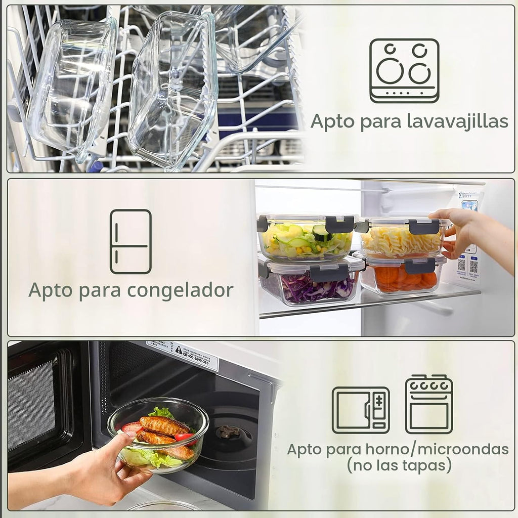 M MCIRCO Juego de 24 Piezas de Recipientes de Vidrio para Almacenamiento de Alimentos con Tapas de Cierre a Presión Mejoradas, Juego de Recipientes de Vidrio para Preparación de Comidas - Recipientes