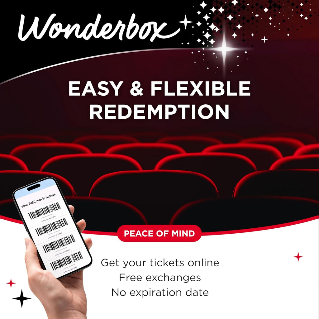 Experiencia de Noche de Cine WONDERBOX AMC para 2, Caja de Regalo con 2 Entradas de Cine, Bebidas y Palomitas, Válido en 550 Ubicaciones