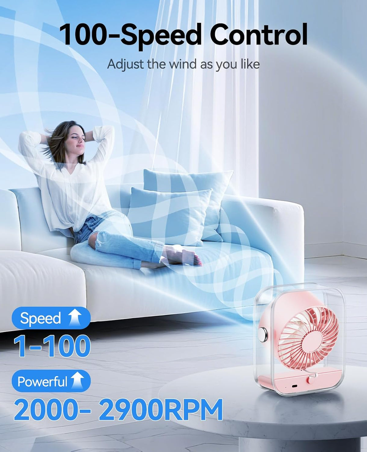KIMMOO Ventilador de escritorio recargable por USB, ventilador de m...