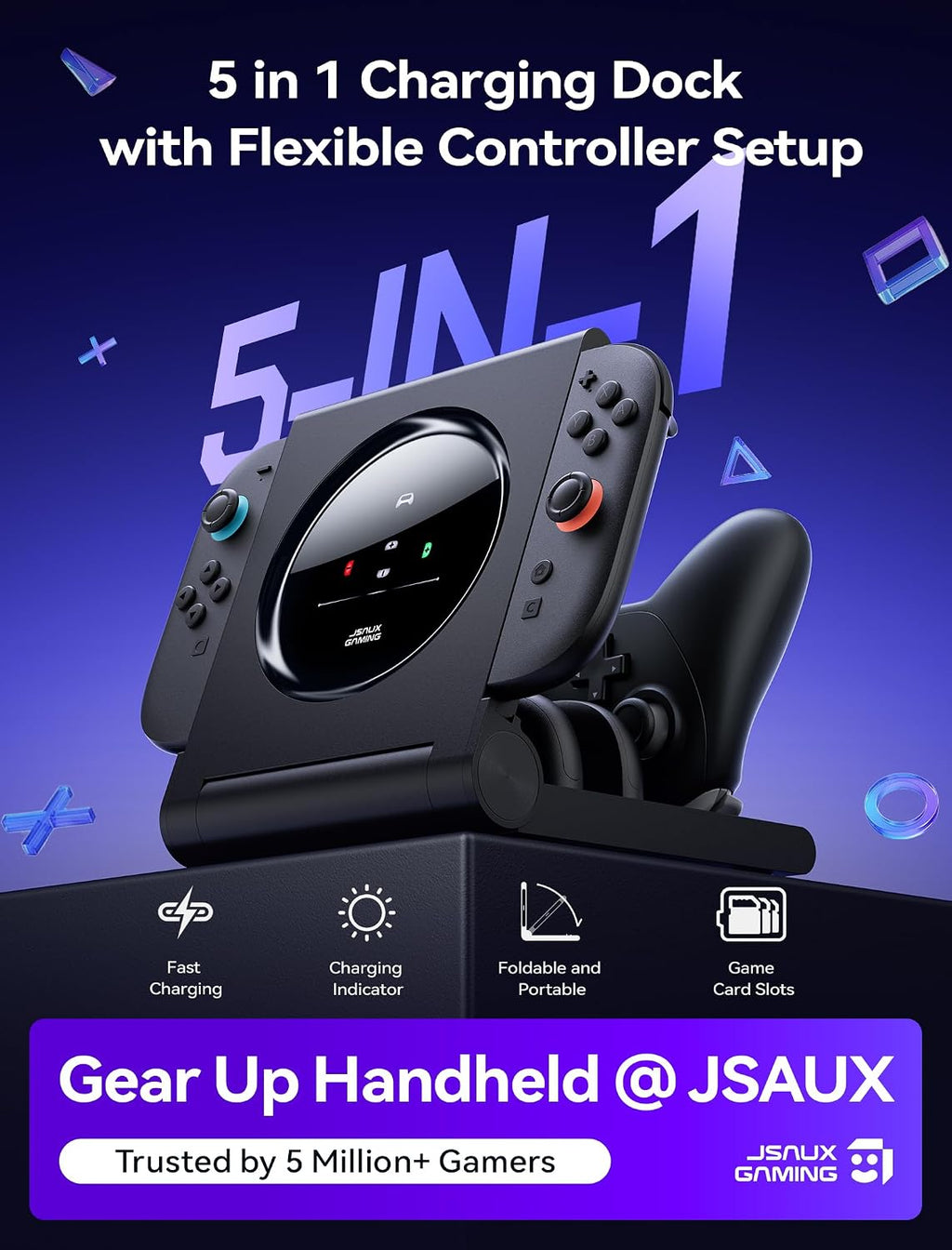 JSAUX 5-en-1 carga Dock para interruptor 2 Pro Controller & interruptor 1/2 JoyPads