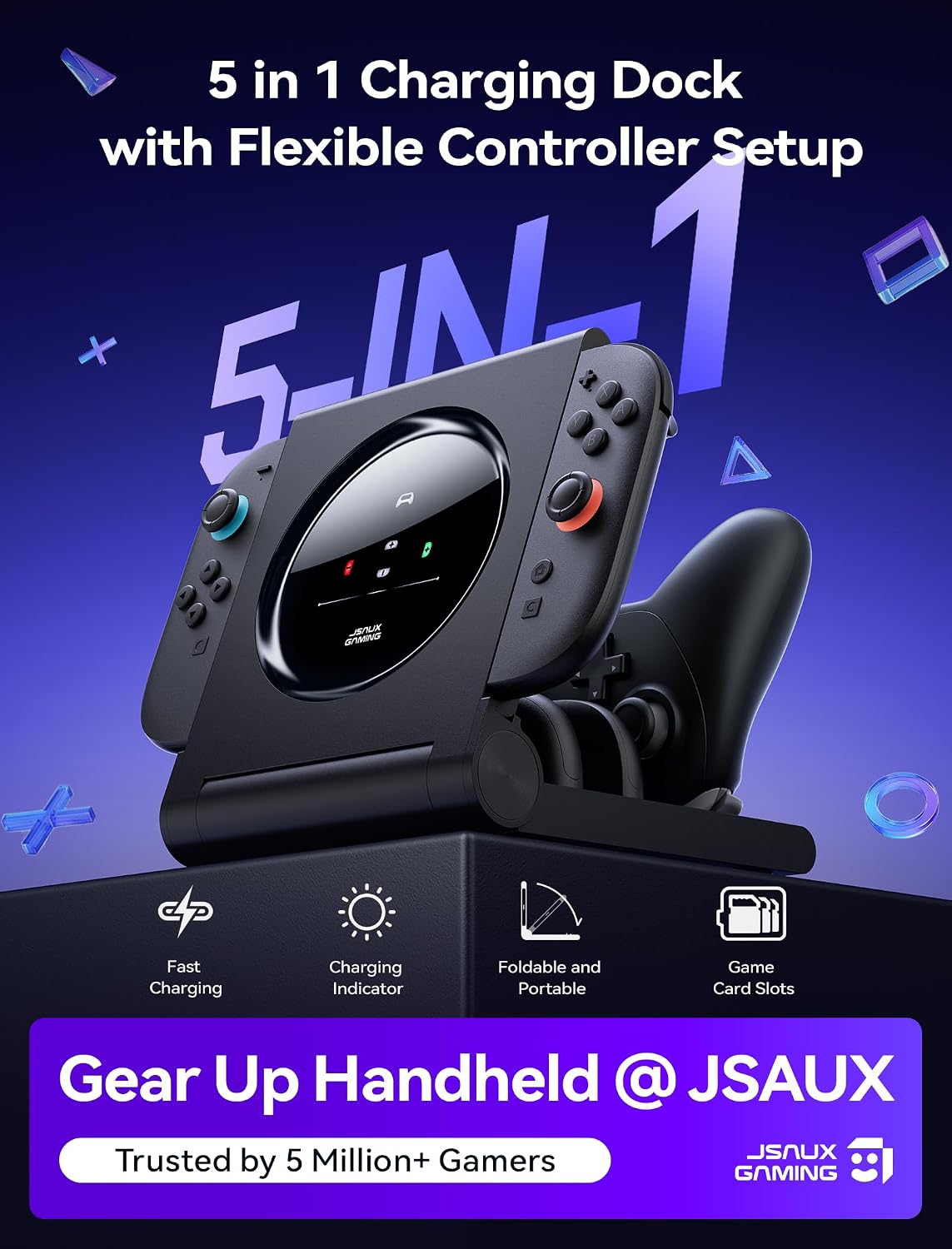 JSAUX 5-en-1 carga Dock para interruptor 2 Pro Controller & interruptor 1/2 JoyPads