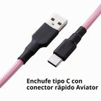 Pro Cable USB C en espiral personalizado para teclado de juegos, cable de teclado mecánico de doble funda con aviador metálico desmontable, 1.5M USB-C a USB-A, negro rosa