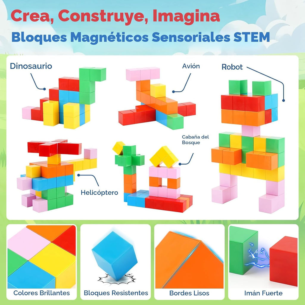 52 bloques magnéticos con caja de metal, mini cubos de construcción de 0.8 pulgadas, juguete de viaje
