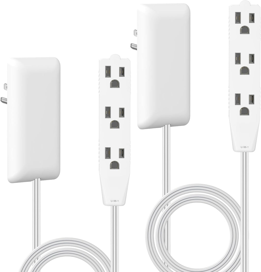 Extensor de toma de corriente LIDER Flat-Face, 3 receptáculos, cable de 3 ft, 1625W, ultra delgado