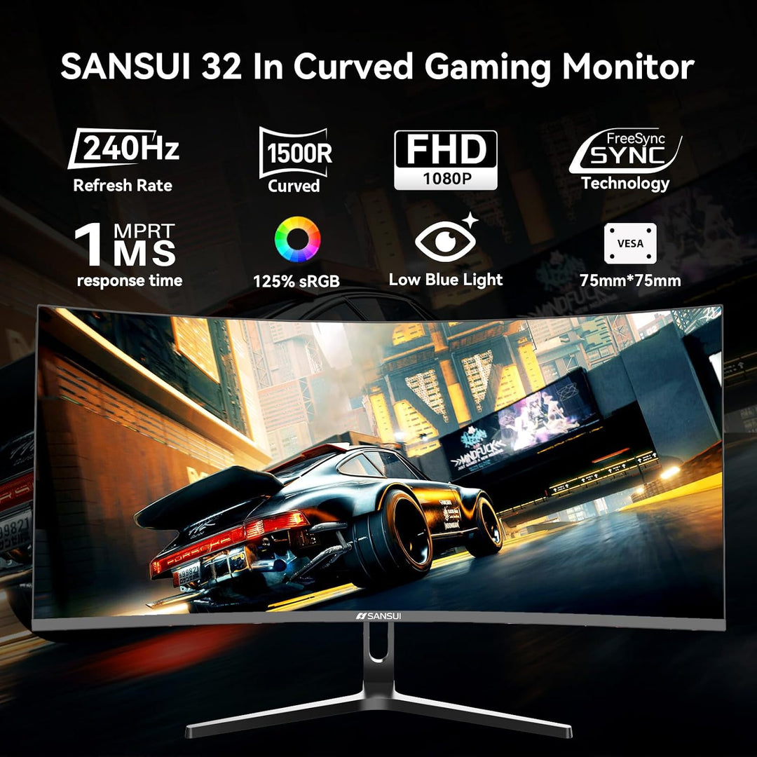 SANSUI Monitor de juegos curvo de 32 pulgadas 240Hz de alta tasa de...