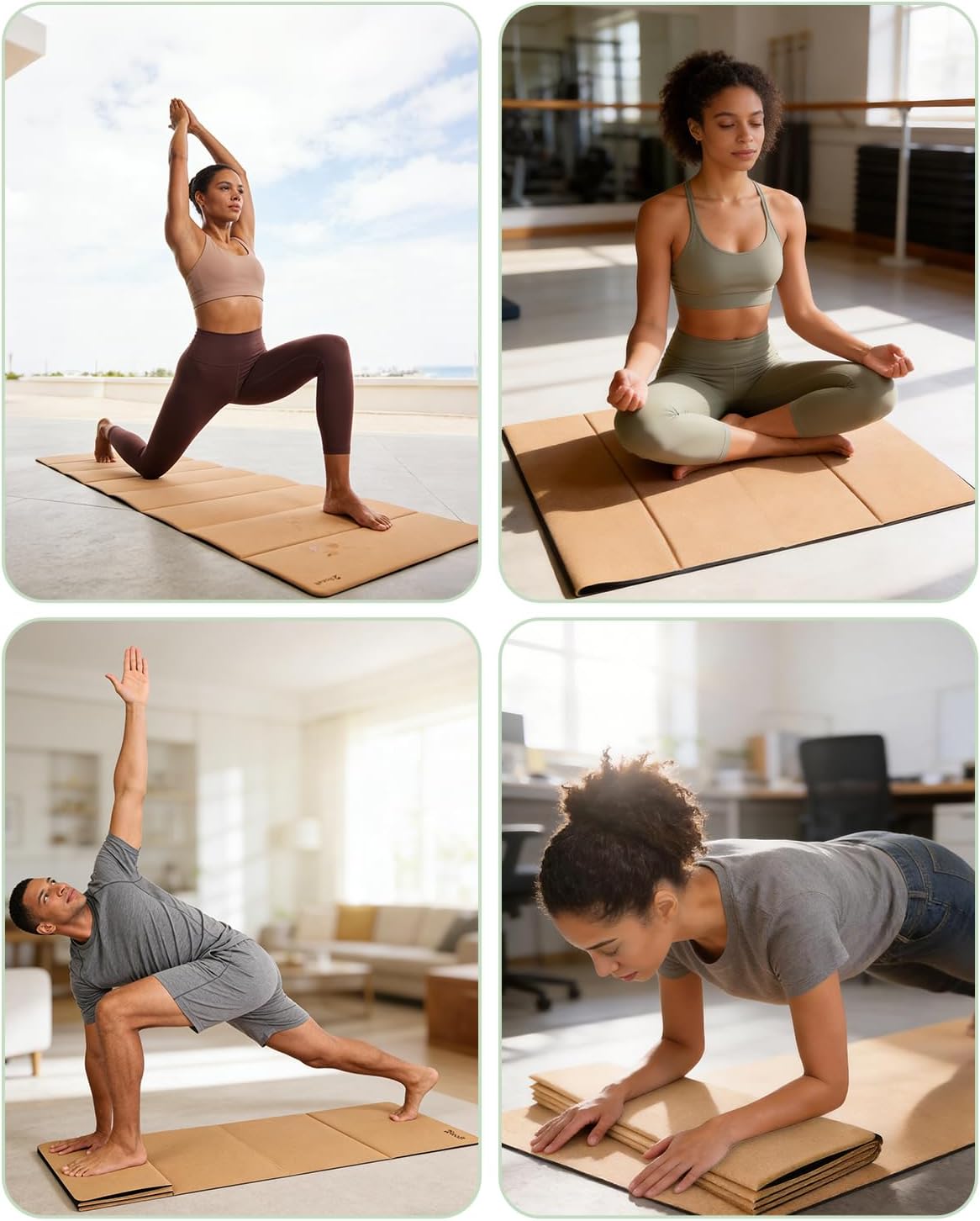Rocalt Esterilla de yoga plegable de corcho, 0.197 in, antideslizante, 69 x