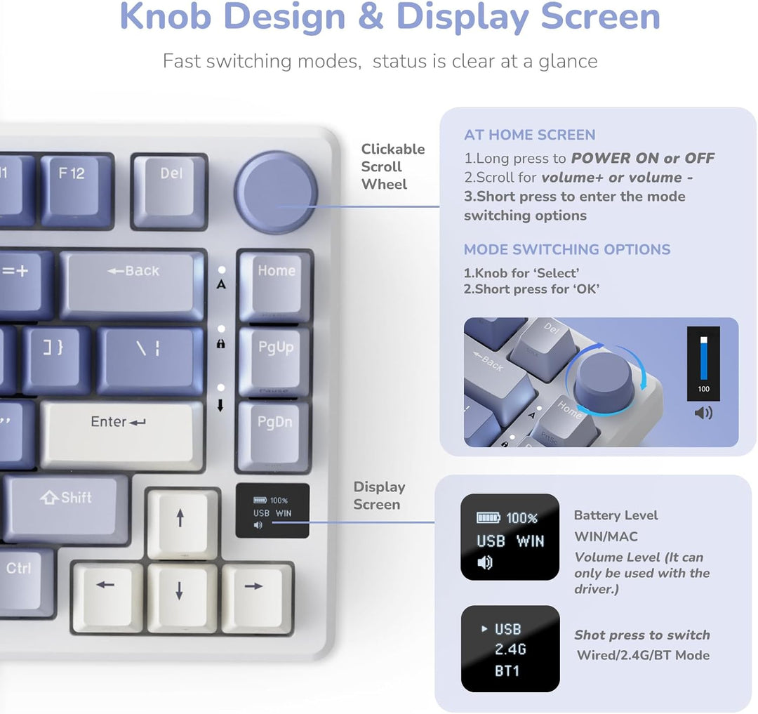 RK ROYAL KLUDGE M75 - Teclado mecánico con pantalla inteligente OLE...