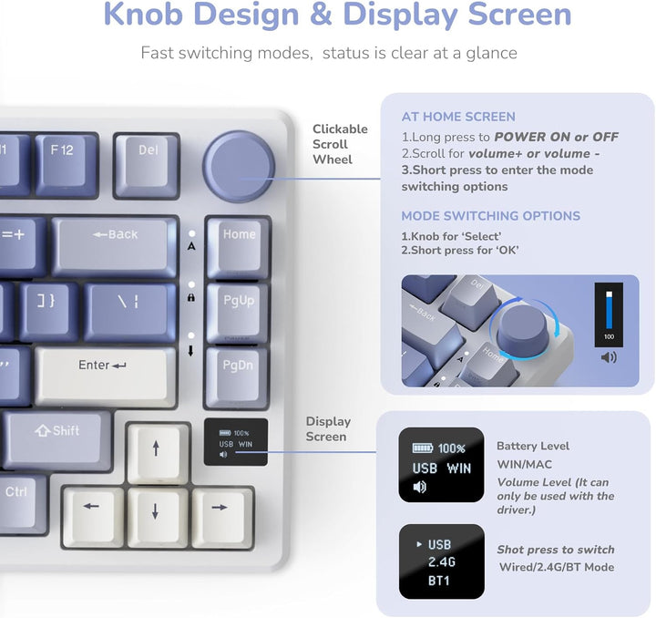 RK ROYAL KLUDGE M75 - Teclado mecánico con pantalla inteligente OLE...
