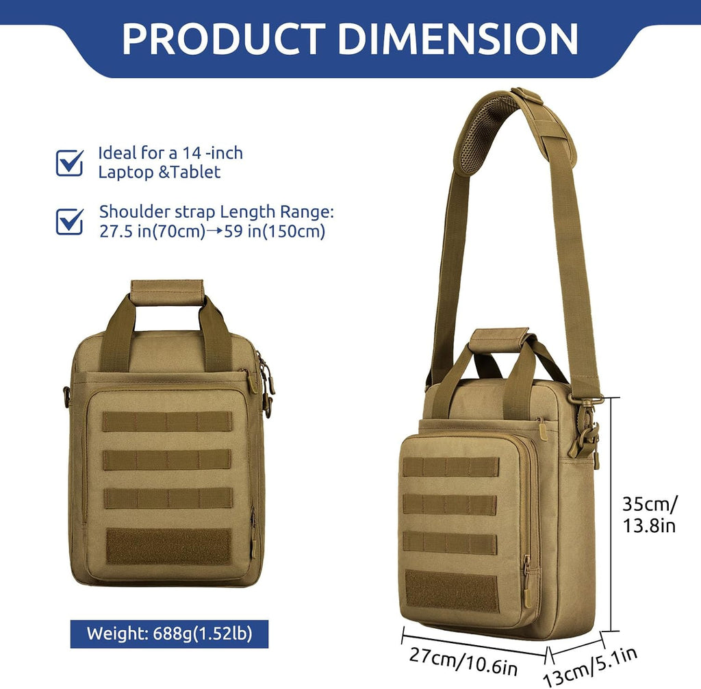 Bolsa de Mensajero Táctica ZHIERNA, Maletín Táctico para Laptop de Alta Resistencia con MOLLE, Bolso de Hombro para Hombre (Incluye Parche)