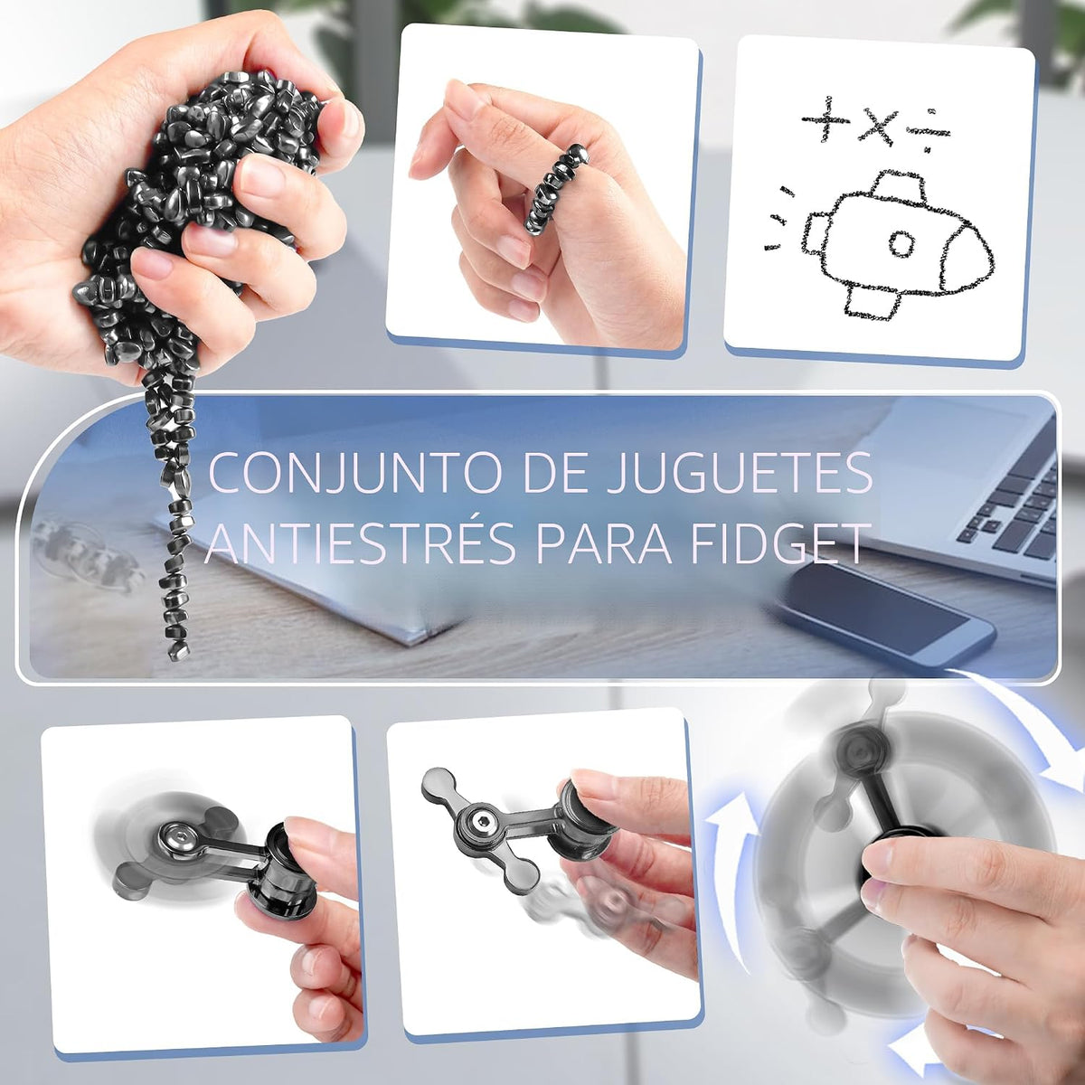 5 piezas de juguetes para ansiedad para adultos y adolescentes, masilla magnética, accesorios deslizantes, juguetes giratorios de metal, cubo de oficina, juguete sensorial para autismo, TDAH, alivio del estrés, artículos de ansiedad, regalo para adolescen