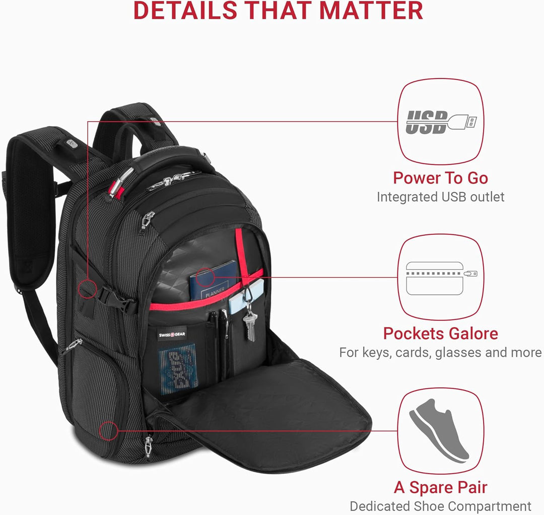SwissGear - Mochila con compartimiento para laptop y puerto USB ser...