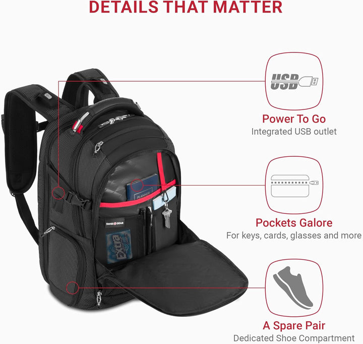 SwissGear - Mochila con compartimiento para laptop y puerto USB ser...