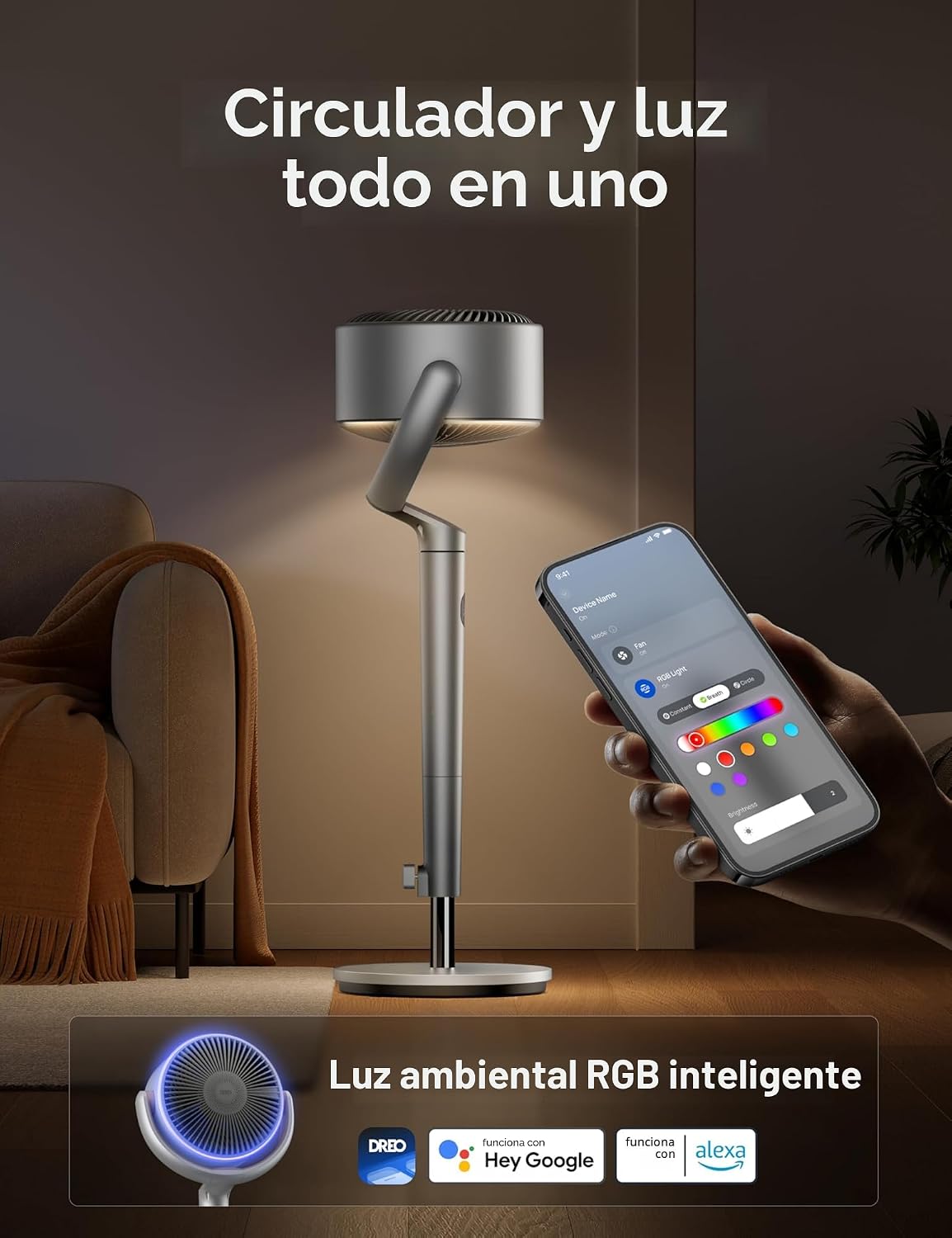 Dreo Ventiladores inteligentes para dormitorio, ventilador oscilant...
