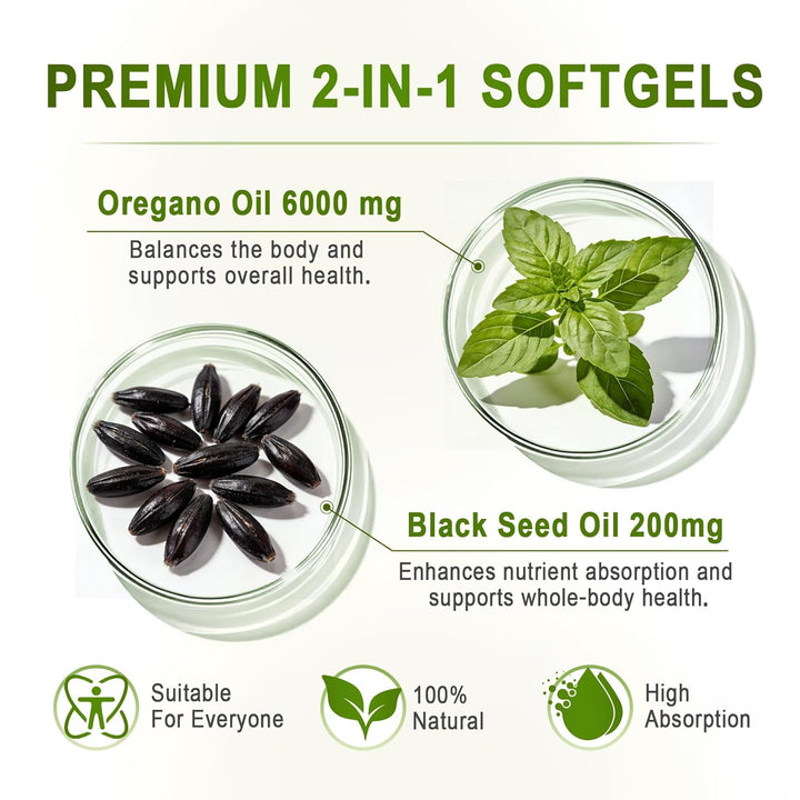Oregano Oil Softgels, 6000mg Oil of Oregano with Black Seed Oil, 2-...