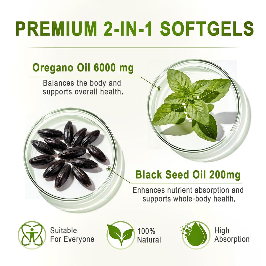 Oregano Oil Softgels, 6000mg Oil of Oregano with Black Seed Oil, 2-...