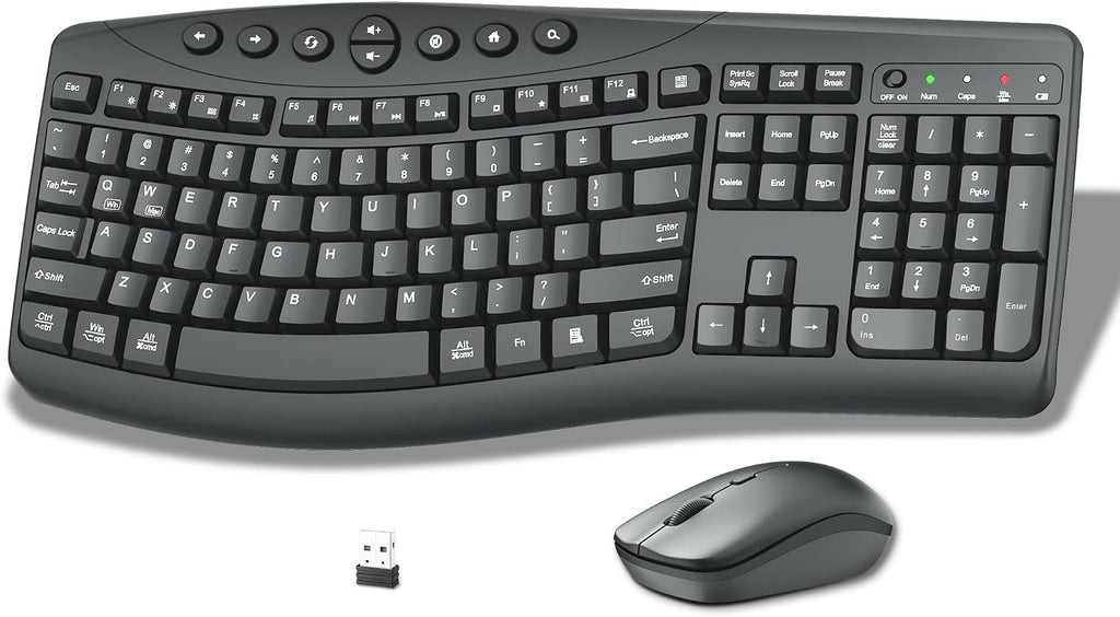 Teclado y Ratón Inalámbricos Combo, Teclas Curvadas Ergonómicas y Silenciosas (Gris Grafito)