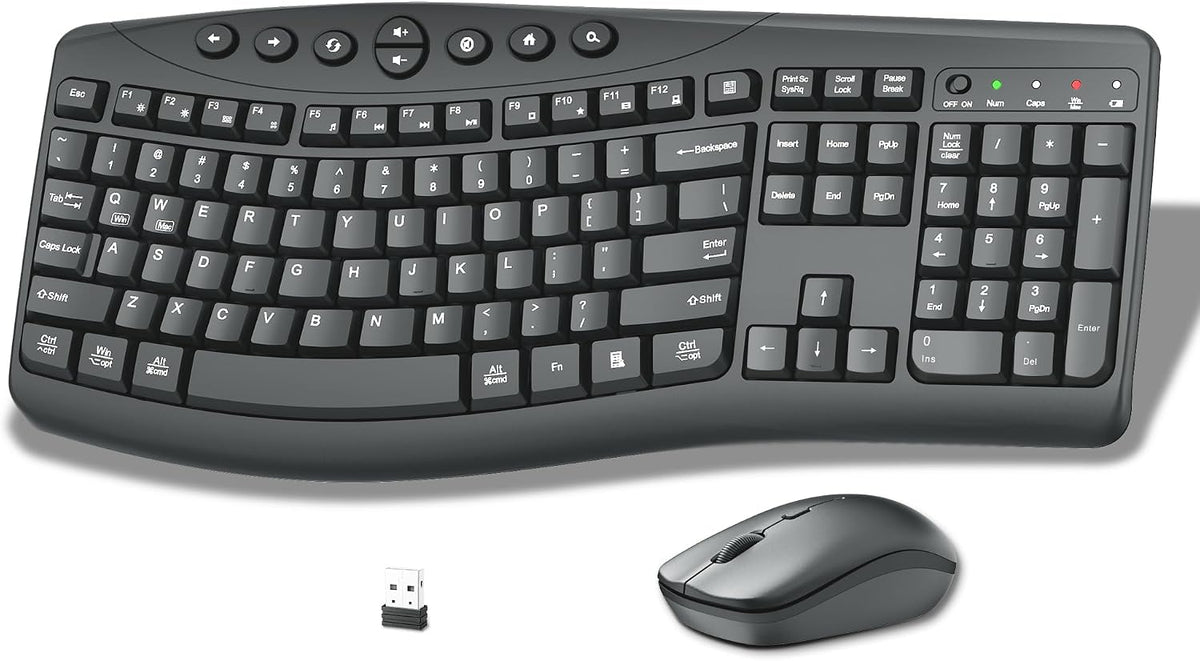 Teclado y Ratón Inalámbricos Combo, Teclas Curvadas Ergonómicas y Silenciosas (Gris Grafito)