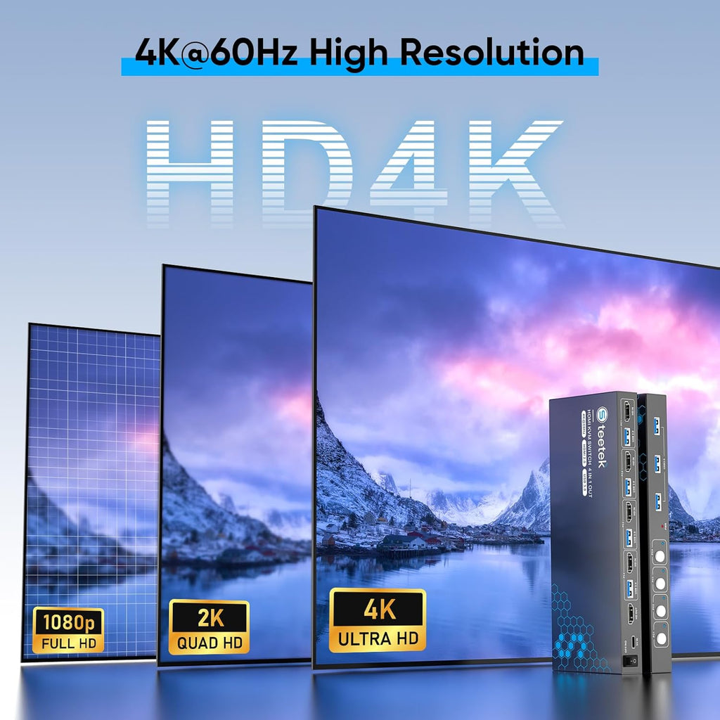 Hearvo Conmutador KVM HDMI USB 3.0 para 4 computadoras 1 monitor, 4K @60Hz
