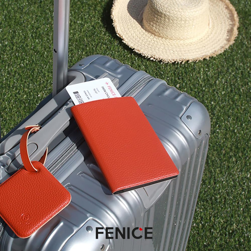 Fenice Funda clásica para pasaporte, funda tipo cartera para viajes, esencial, bloqueo RFID, piel vegana, impermeable, Naranja