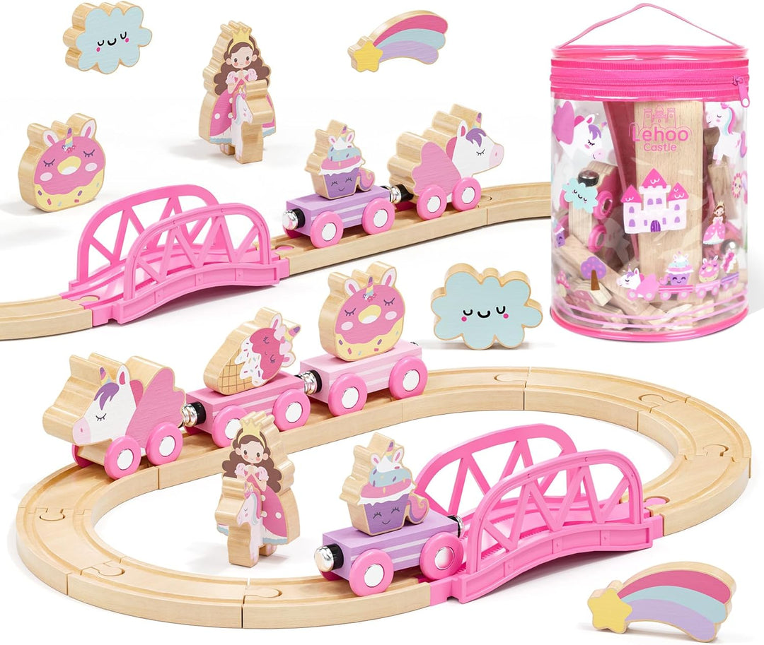 Lehoo Castle Juego de tren de madera para niñas juego de