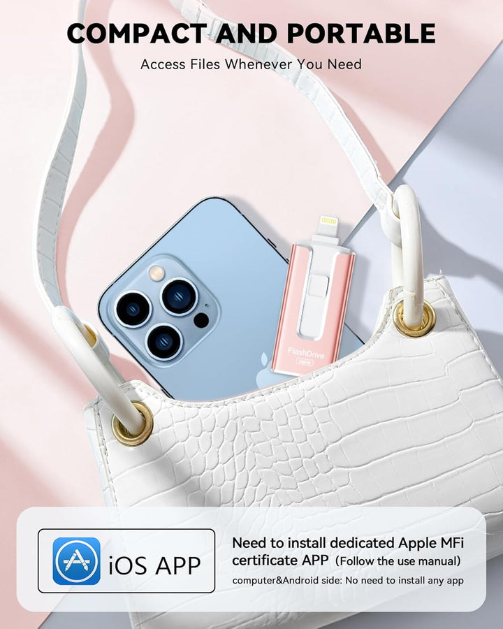 Unidad flash de 256 GB con certificación MFi para iPhone iPad, Phot...