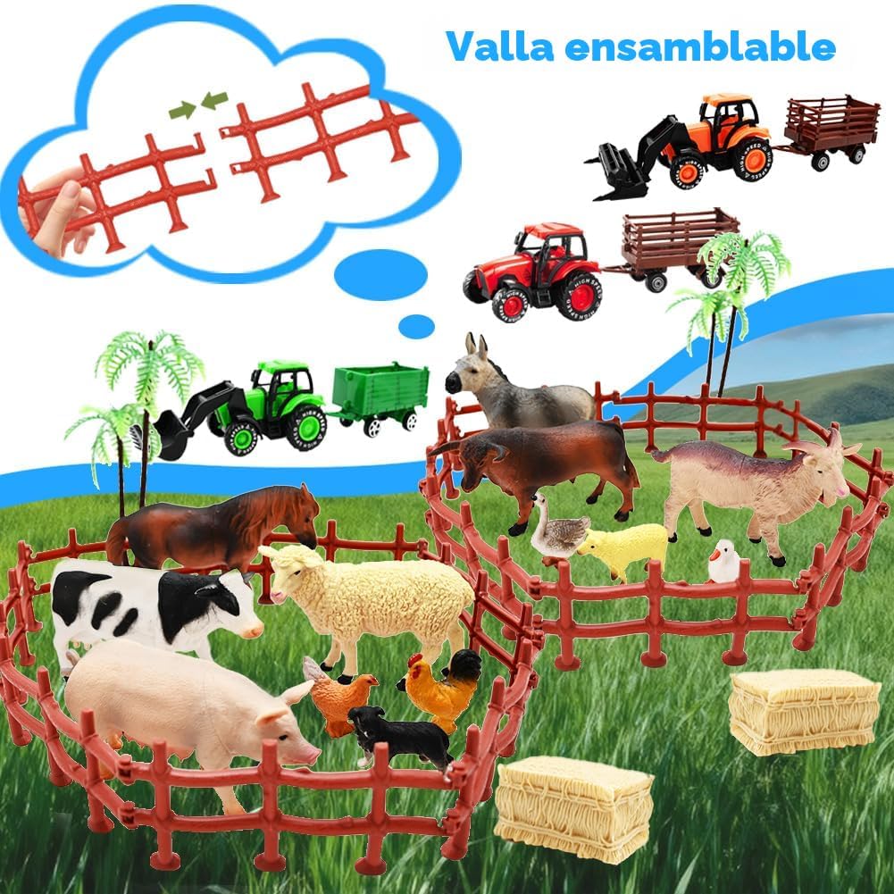 Kimicare Paquete de 3 Tractores de Juguete de Granja con 40 Figuras...